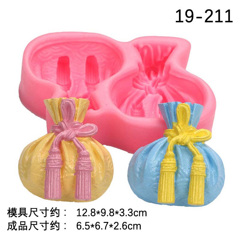 Estilo chino suerte forma del bolso de silicona fondant DIY mousse molde chocolate jabón hecho a mano yeso