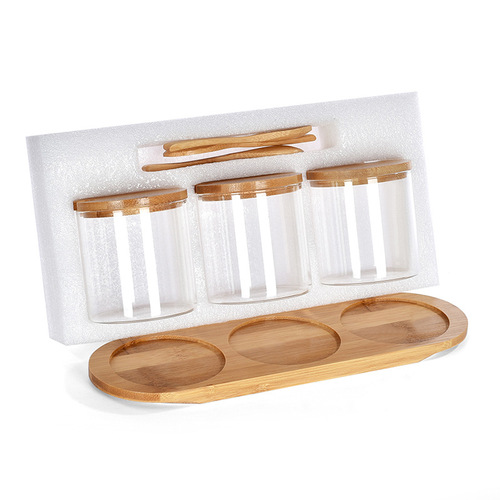Foreign trade seasoning glass storage box home combination seasoning jar spice box kitchen supplies seasoning box four-piece set