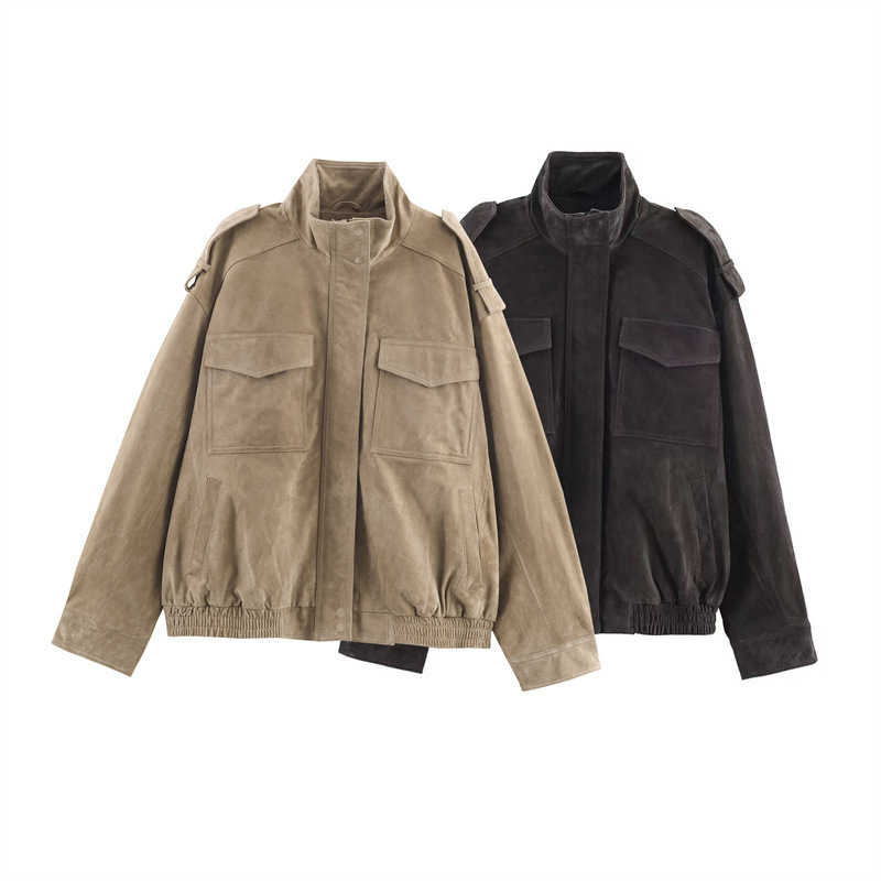 2025 New Autum European and American Style Women's Fashion Casual Loose Versatile Stand-Up Collar Leather Jacket 4341770