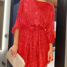 WT666欧美独立站亚马逊速卖通节日聚会亮晶晶珠片连衣裙小礼服裙