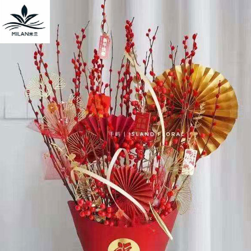Milán víspera de Año Nuevo flor bendición cubo cinturón decorativo marco creativo imitación bambú forma floral arreglo floral diseño cinta papel