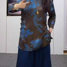 2025早秋新中式国风改良旗袍中长款立领衬衫女洋气老钱风唐装上衣