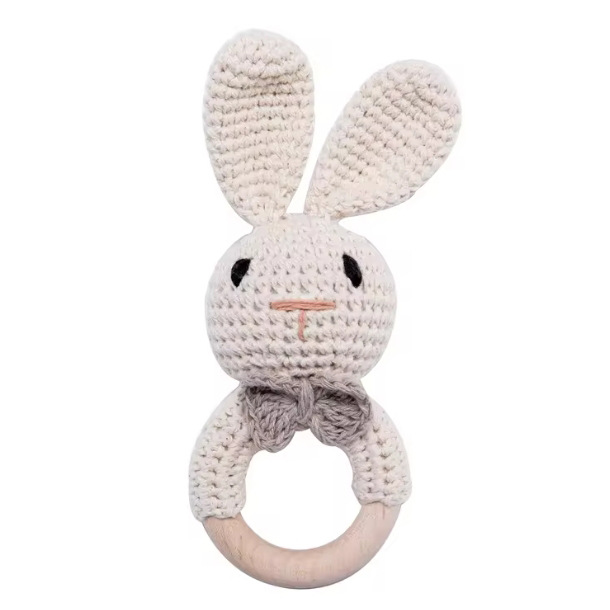 Bebé crochet jingle madera ganchillo hecho a mano conejito sonajero juguete sonajero bebé juguete Baoan