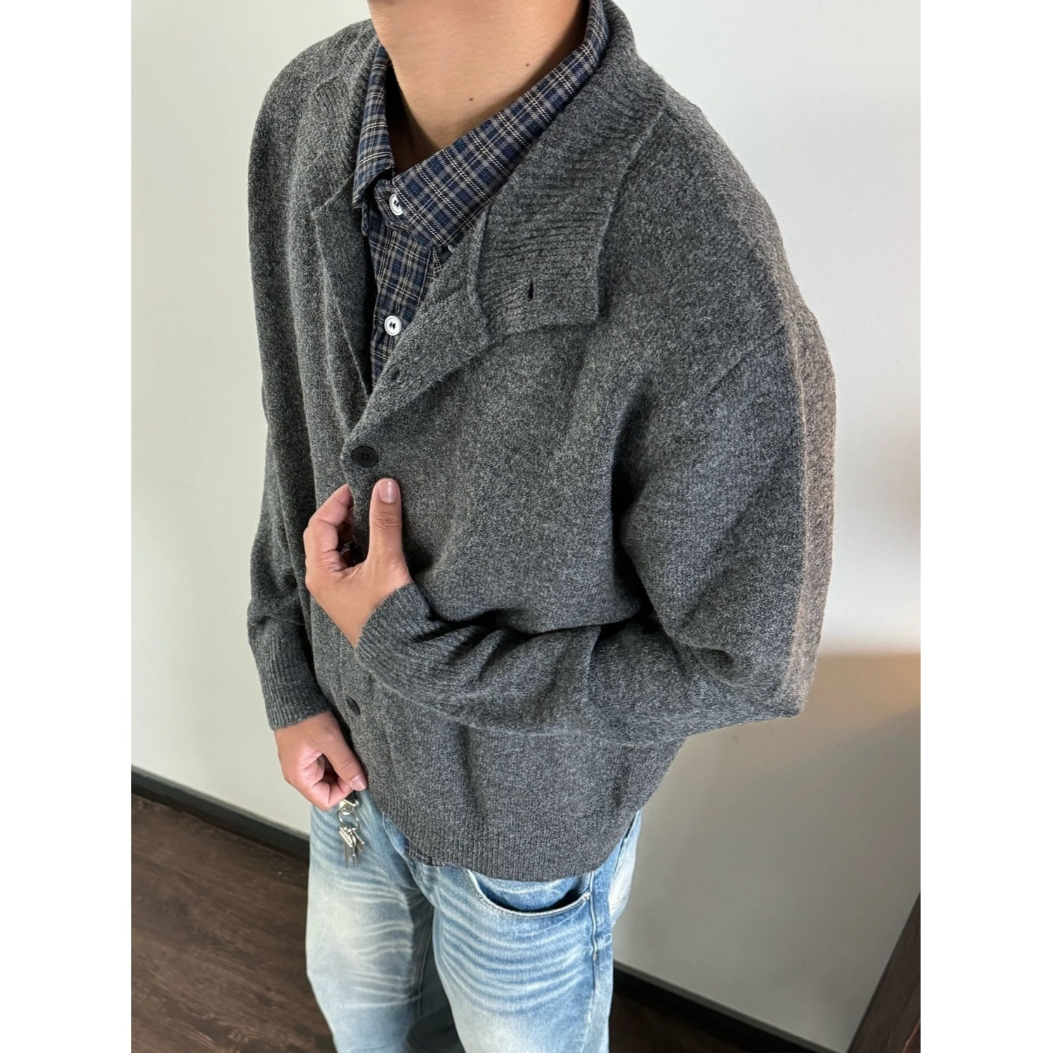 American Retro Half Turtleneck Knitwear Men's Autumn and Winter Lazy Style High-End Casual Cardigan Long-Sleeved Jacket