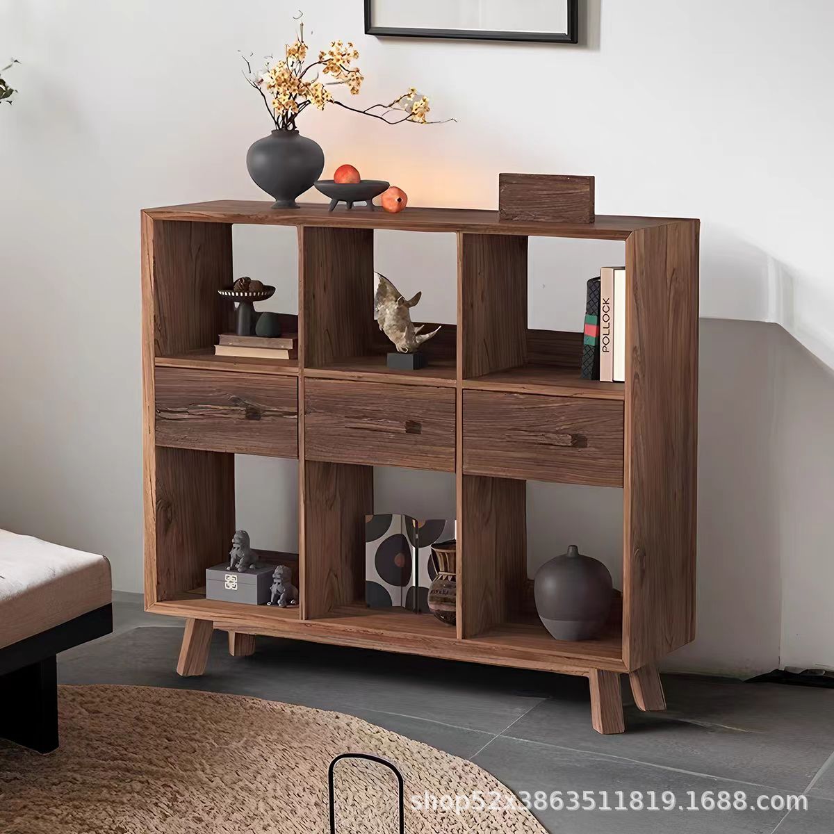 老榆木餐边柜玄关柜侘寂风民宿靠墙斗柜中式客厅家具原木多宝阁