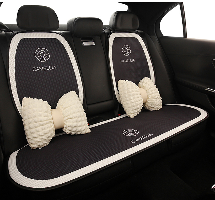 Camellia Car Cushion Universal Four Seasons Black Seat Cushion Fabric Seat Cover Half Bag Seat Cover Car Non-Slip Car Cushion