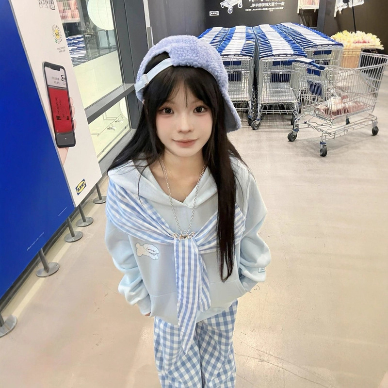 初秋慵懒风甜美蝴蝶结绑带连帽卫衣女情侣新款设计感宽松外套上衣|undefined