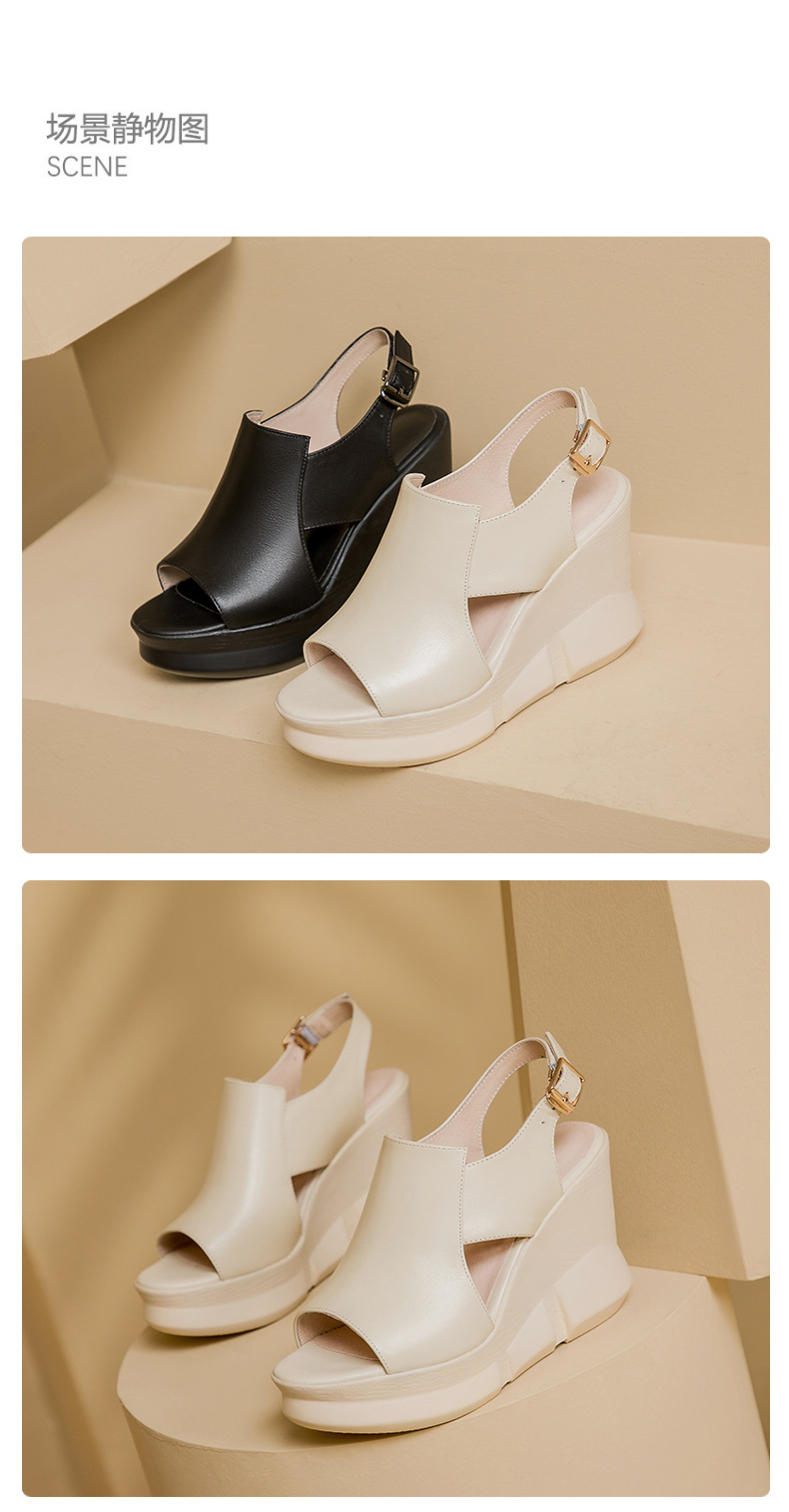 Sandal nữ đế xuồng miệng cá da bò, quai ngang đơn giản, gót cao 8 cm — Màu đen chi tiết 10