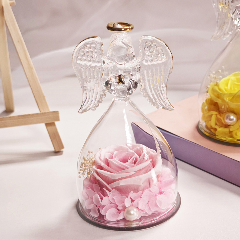 Cross-border inmortalidad rosas ángel pequeño cubierta de vidrio decoración día de San Valentín Navidad caja de regalo de cumpleaños flores reales