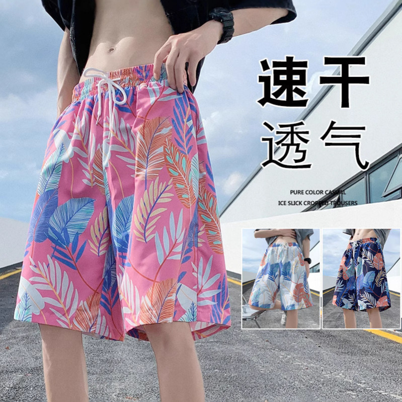 해변 캐주얼 반바지 남자의 여름 얇은 빠른 건조 수영 트렁크 유행 인쇄 큰 바지 느슨한 파자마 바지