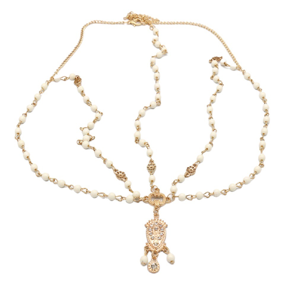 European and American cross-border jewelry vintage Crown rhinestone acrylic wooden beads elegant hair accessories hair chain headdress hair chain hair band