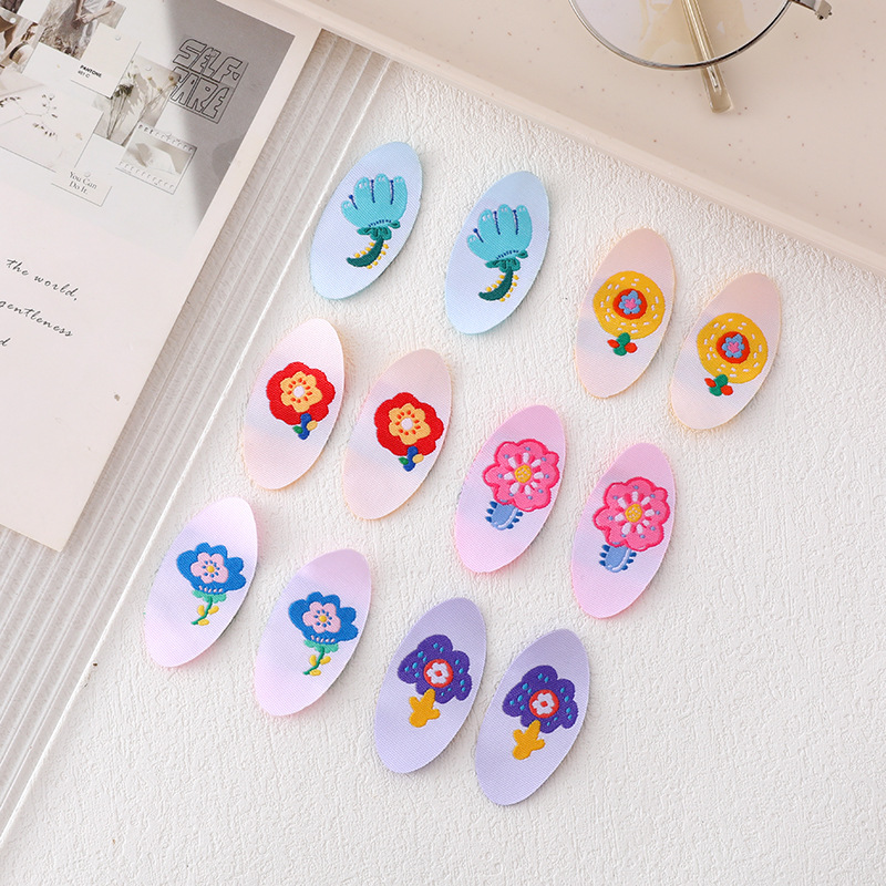 椭圆形彩色花朵布标女童头饰布贴DIY卡通向日葵织唛娃衣袜子装饰