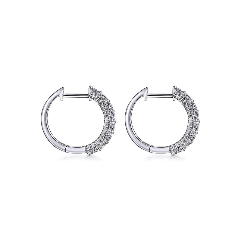 Copper Material Round Pattern 1 Pair Lady Round Inlay Copper Zircon Earrings