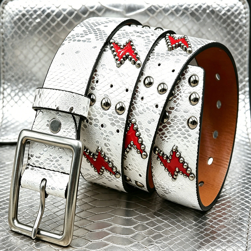 Original American-Style Cross-Border Vintage Khaki Crocodile Leather Pattern Belt with Lightning Rivets Punk Hip-Hop Pants Belt Original American-Style Cross-Border Vintage Khaki Crocodile Leather Pattern Belt with Lightning Rivets Punk Hip-Hop Pants Belt