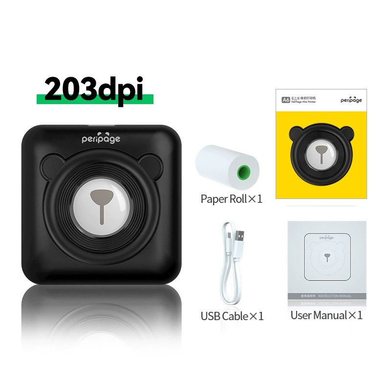 PeriPage Elibear A6 mini printer, 203 dpi portable photo & note printer, student special