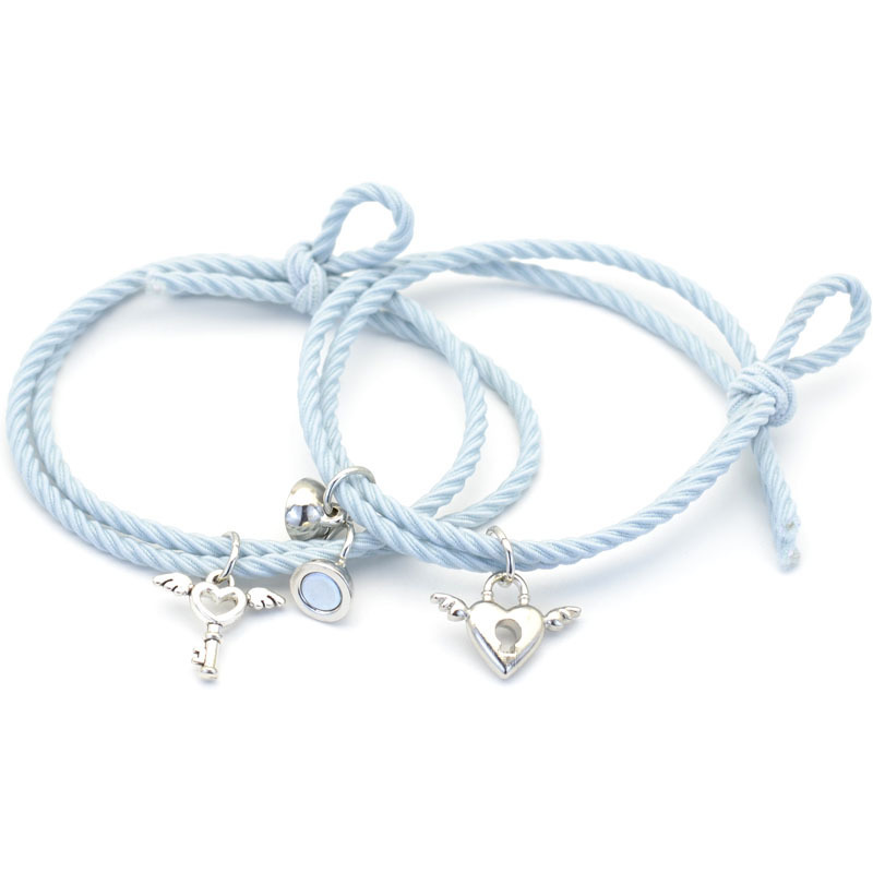 Factory supply angel wings love key lock magnet buckle girlfriends lovers elastic rubber band bracelet hair rope