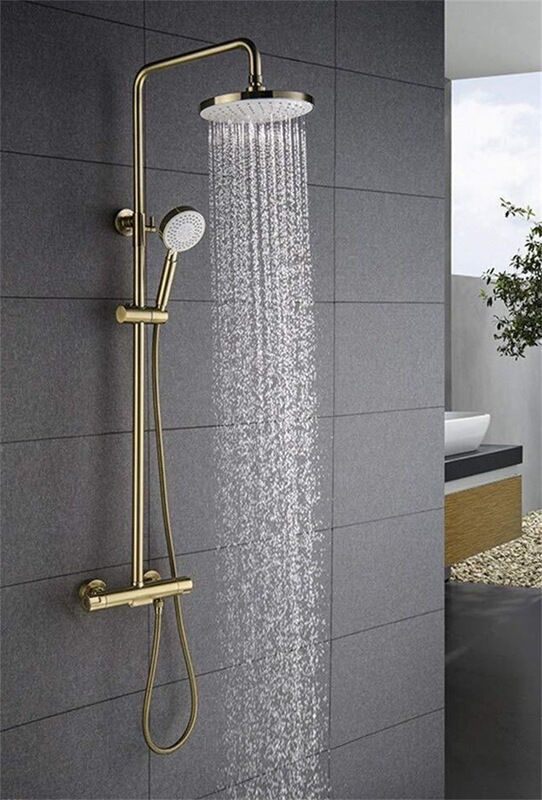 Modern simple copper brushed gold mixed faucet shower suit bathtub shower waterfall straight rod shower 1300 Modern simple copper brushed gold mixed faucet shower suit bathtub shower waterfall straight rod shower 1300