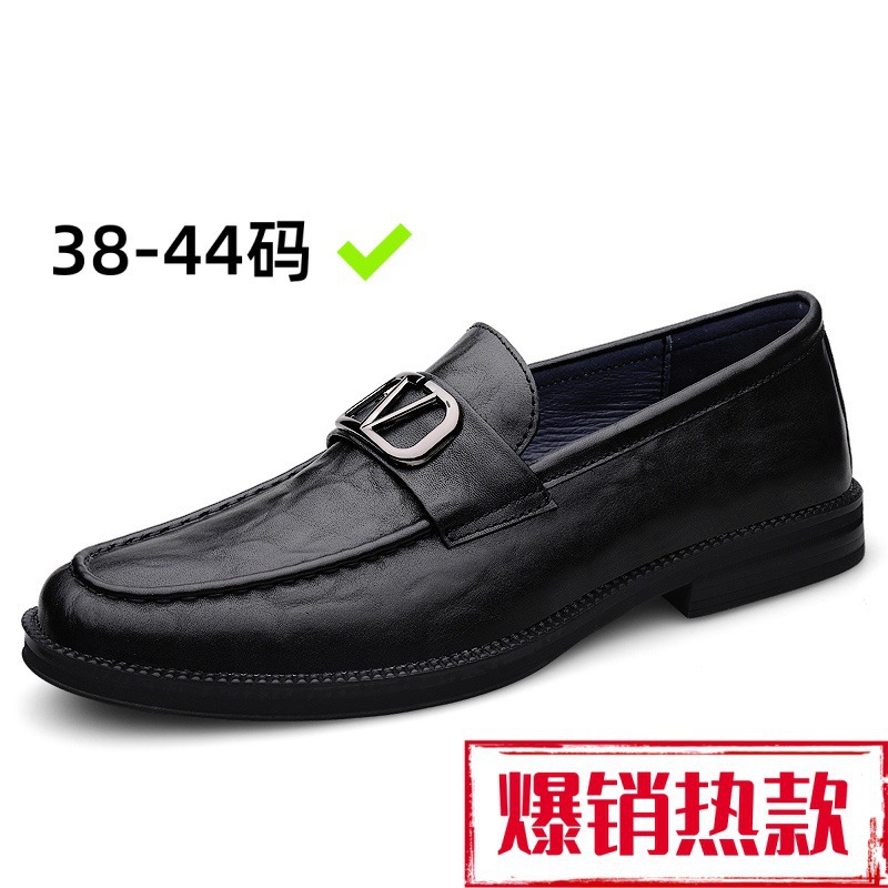 男鞋2025春季新款英伦商务正装男士牛皮鞋休闲一脚蹬豆豆鞋男款