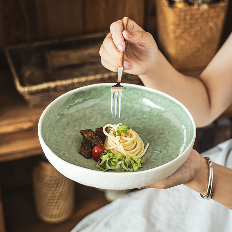 Horno retro verde tazón de cerámica utensilios caseros tazón creativo personalidad tazón de sopa tazón de ensalada de fruta tazón