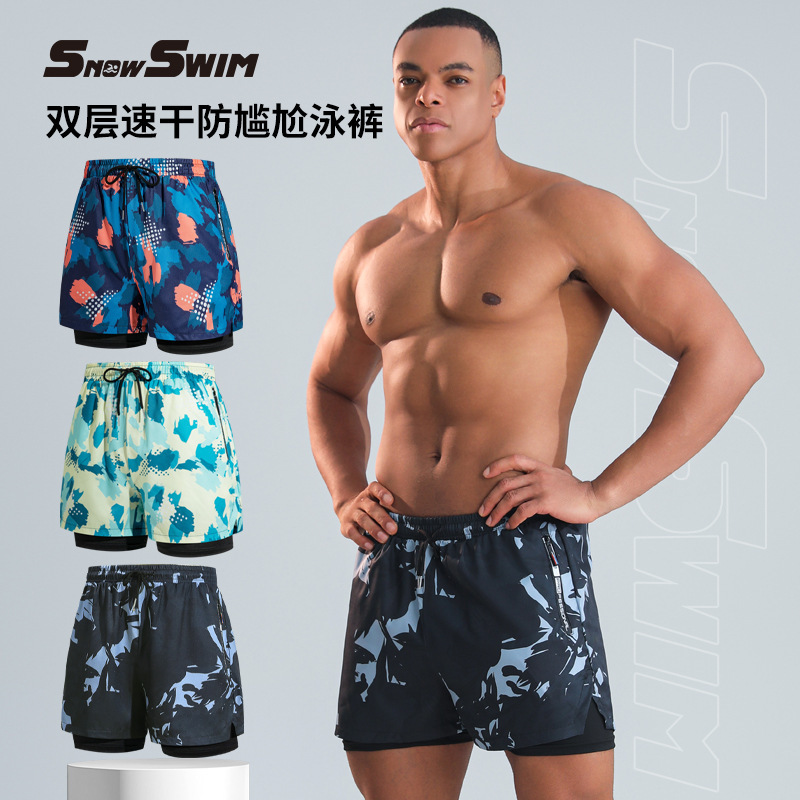 Adult Swimming trunks men's boxer five-point swimsuit suit anti-embarrassment new professional beach adult swimming equipment