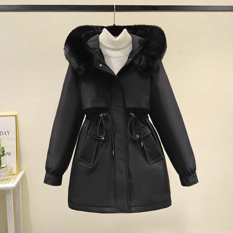 Comercio exterior ropa de algodón de mujeres mediana larga tirada para superar 2023 gran cuello encapuchado chaqueta de algodón de plumón de invierno abrigo cálido