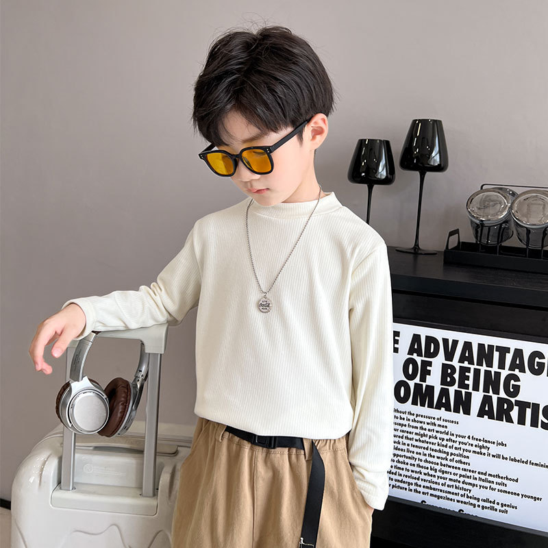 Semi-warm girls' children's mid-collar bottoming one-piece long-sleeved shirt men's autumn and winter turtleneck cashmere wholesale
