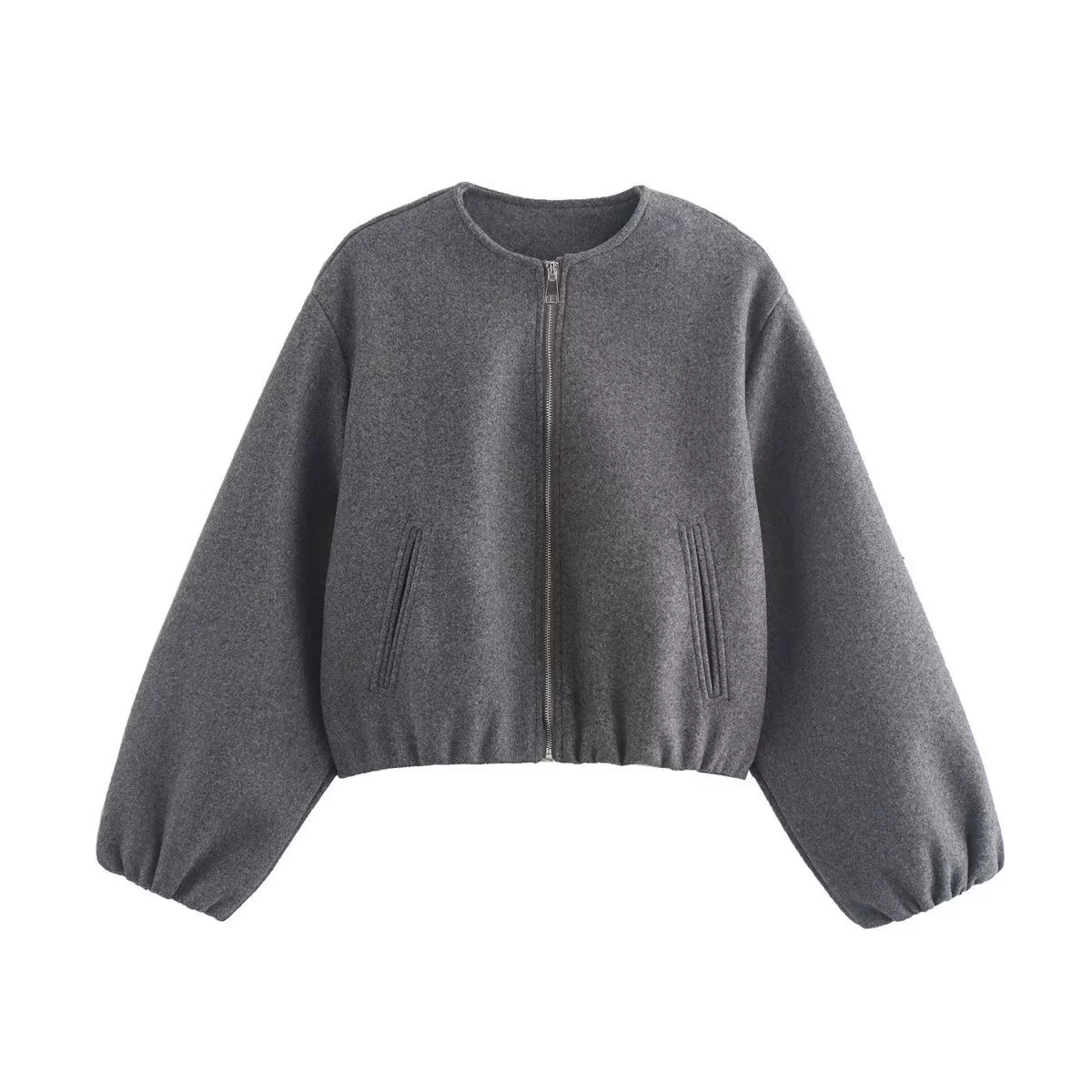 Bomber Jacket, Two-Color Soft Fabric, Autumn 2024, Solid Gray/Dark Gray, Sizes S–L