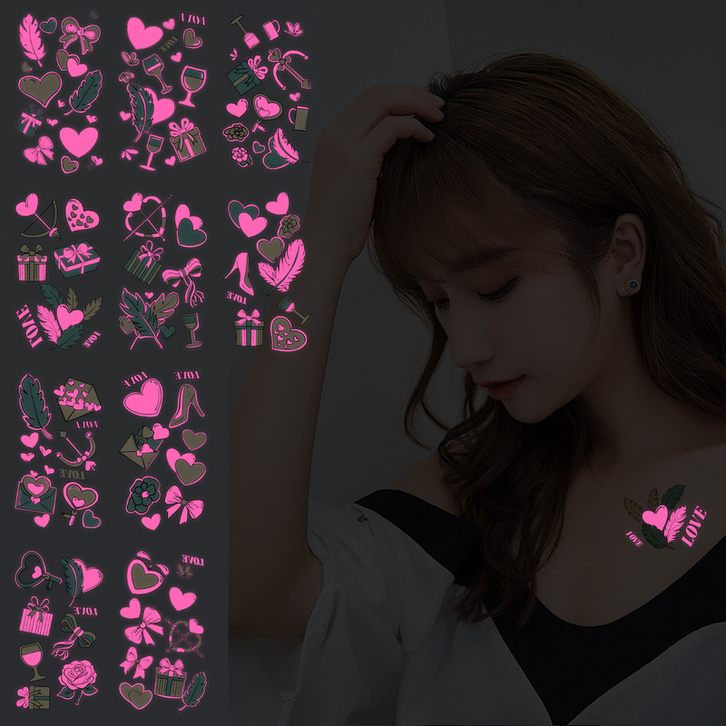 European and American hot sale Valentine's Day fluorescent tattoo stickers men's and Women's Bar Party temporary arm face luminous tattoo stickers