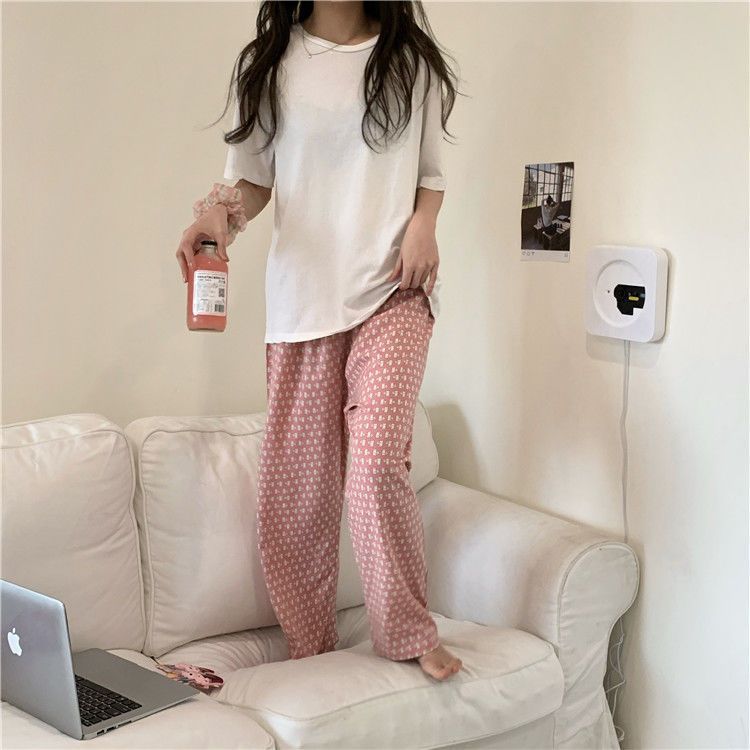 Pajama Pants Women's Spring Korean Style Lazy Household Pants Thin Loose Large Size Long Pants Wide Leg Air Conditioning Pants Summer Wearable