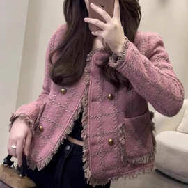 欧货高端小个子粉色短款外套女冬季独好看小香风短款外套女潮
