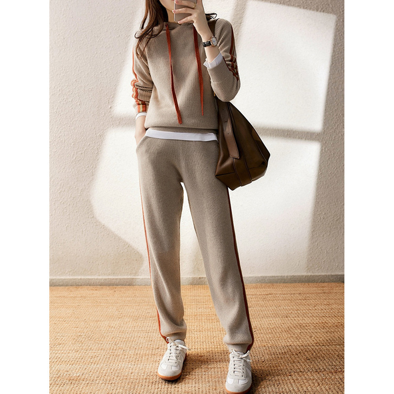Ready-Made Manufacturer Clearance Suit Women's New Sports and Leisure Hooded Sweatshirt Slimming Look Sweatpants Two-Piece Suit
