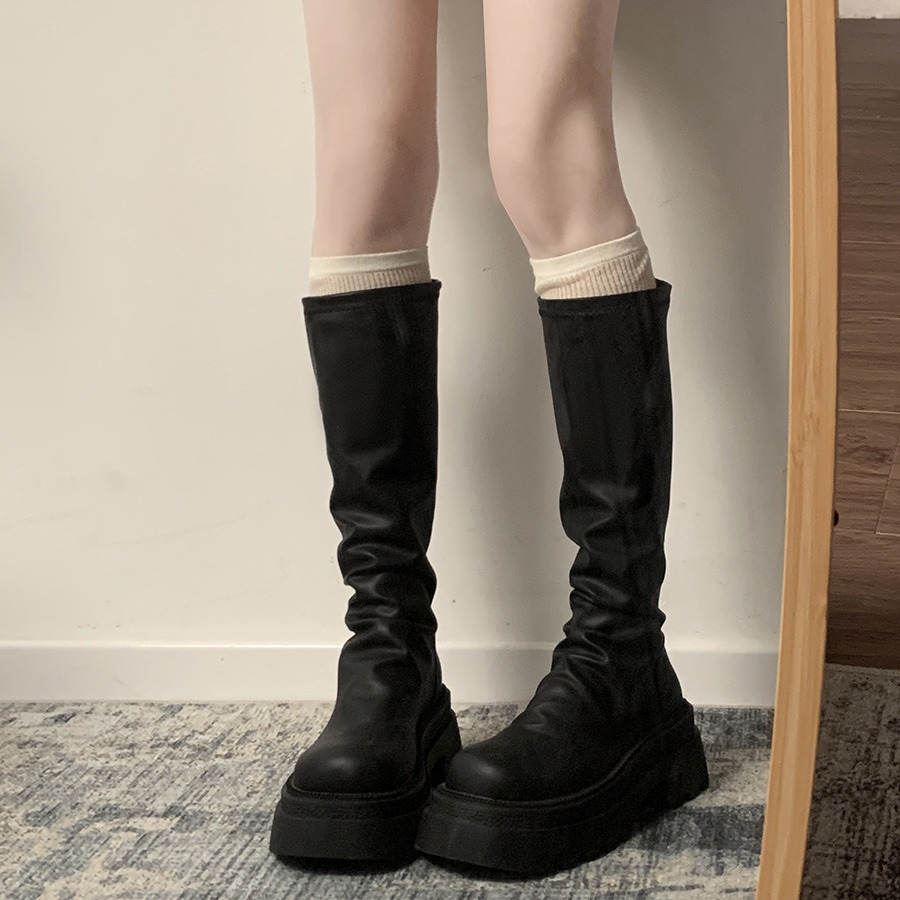 Black French Slim, Small, Thick Soled for Women's Long 2023 New Autumn High Barrel Knight Boots_voghion.com