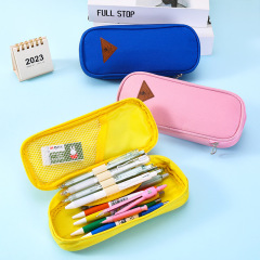 Korean pastel-colored triangular pen bag, large capacity, Instagram-style, niche canvas stationery box, primary school student stationery bag, wholesale