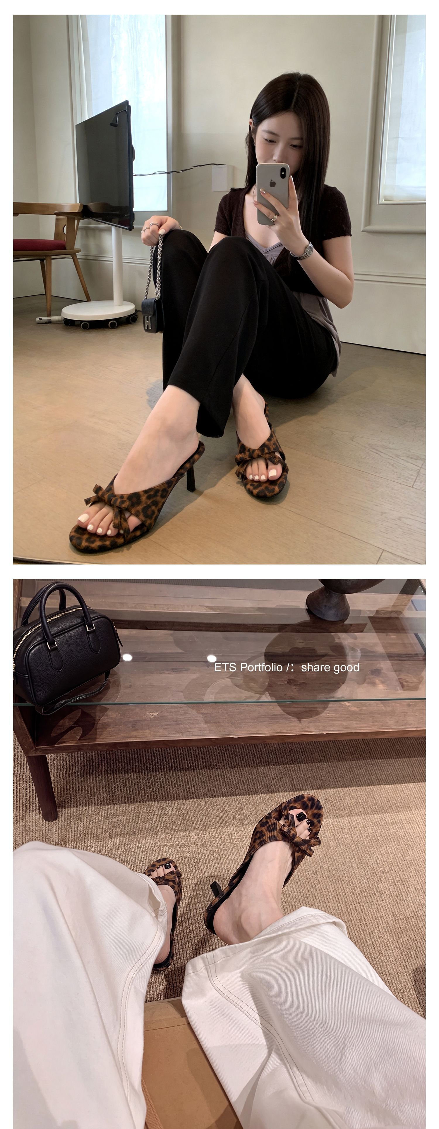 Sandal cao gót nữ hở mũi phong cách Pháp, chất liệu satin họa tiết chấm bi/chấm sóng, gót nhọn 9 cm — Điểm sóng đen, Trang chủ, Điểm sóng trắng chi tiết 29