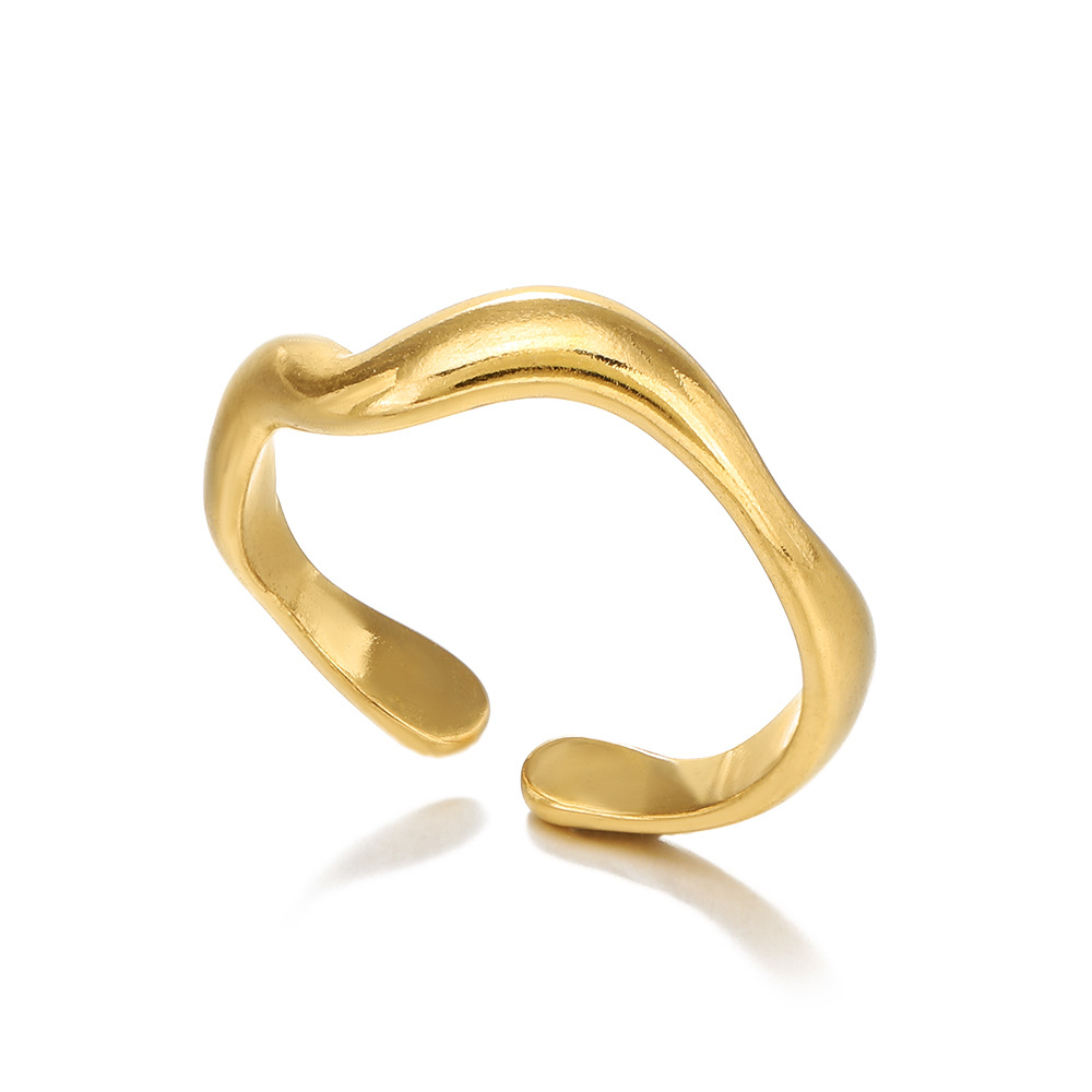 Anillo de acero inoxidable para mujer, estilo INS, forma de V irregular y ondulada, diseño minimalista de alta calidad, producto transfronterizo