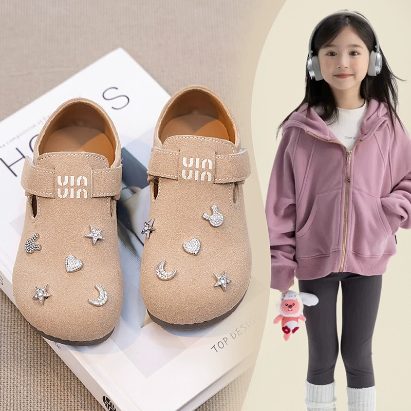 Девочки корейские ботинки Birkenn блестящие стразы маленькие кожаные ботинки для девочек мода на улице