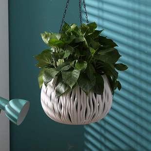 Hanging Flower Pot Plastic Rattan Hollow Hanging Basket Thickened for Chlorophytum, Pothos, Ivy, Leak-Proof Green Plant Hanging Pot