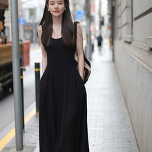 法式显瘦黑色吊带连衣裙女赫本小黑裙夏季修身垂感a莫代尔背心裙