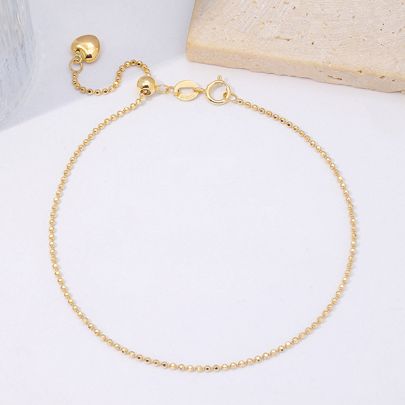 18K Real Gold Bead Bracelet for Women, Heart-Shaped, Adjustable, Diy, Simple and High-End Feel, Au750, Niche Light Luxury Jewelry, Exquisite 18K Real Gold Bead Bracelet for Women, Heart-Shaped, Adjustable, Diy, Simple and High-End Feel, Au750, Niche Light Luxury Jewelry, Exquisite