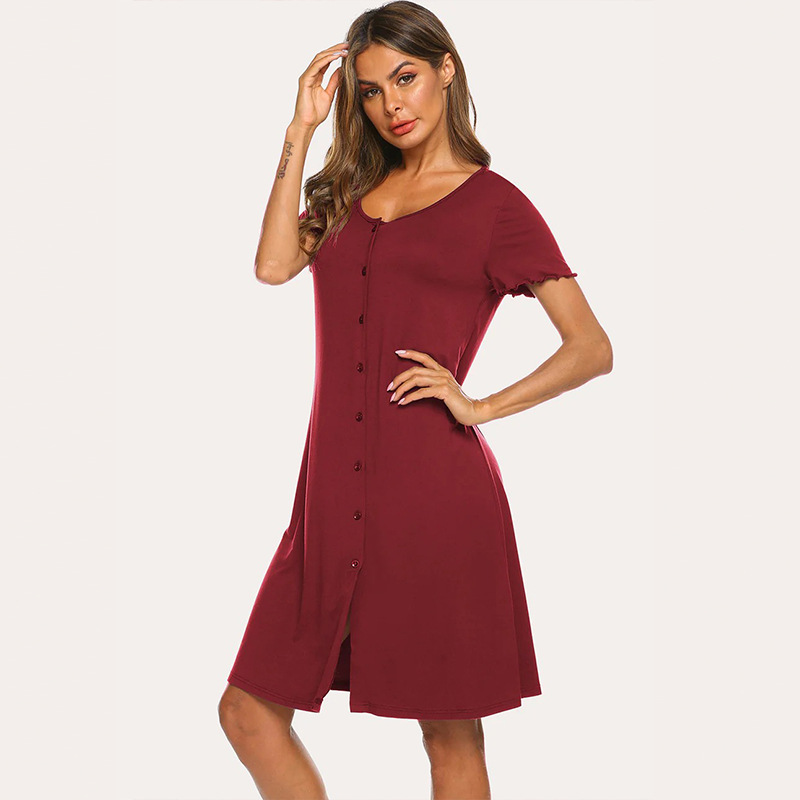 국경 간 아마존 여름 모달 느슨한 원피스 잠옷 여성용 홈 옷 반팔 카디건 섹시한 잠옷