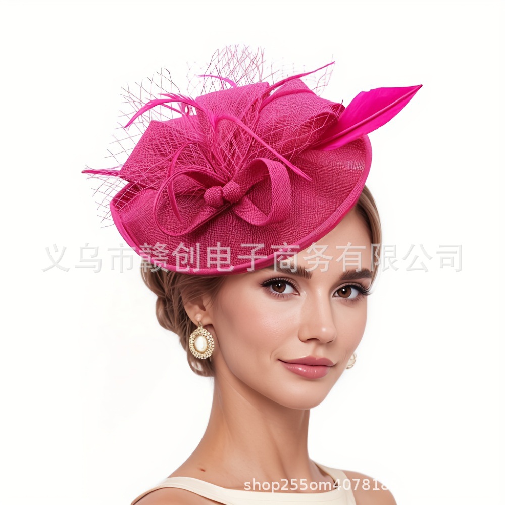 Cross-Border Tea Party Amazon Small Hat Headwear Retro Feather Headwear Hat Horse Racing Festival Hat Hemp Gauze Headwear
