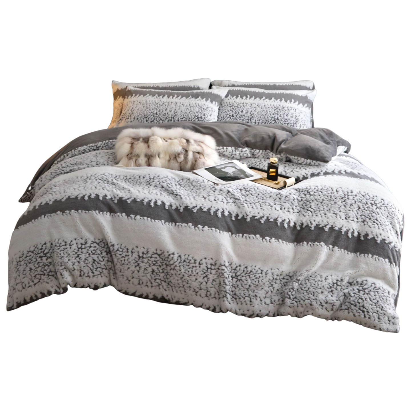 Otoño y invierno leche de lana de cuatro piezas set de ropa de cama de franela sábanas de lana de coral más edredón set de dormitorio de tres piezas