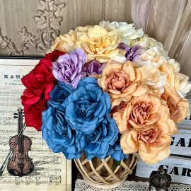 7头把束月季玫仿真假花绢花艺婚庆婚礼家居场景装饰花卉摄影道具