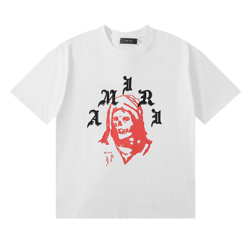 国境を越えた卸売り美潮AMIRI T-Shirt薔薇頭蓋頭プリント双糸純綿半袖tシャツ男女|undefined