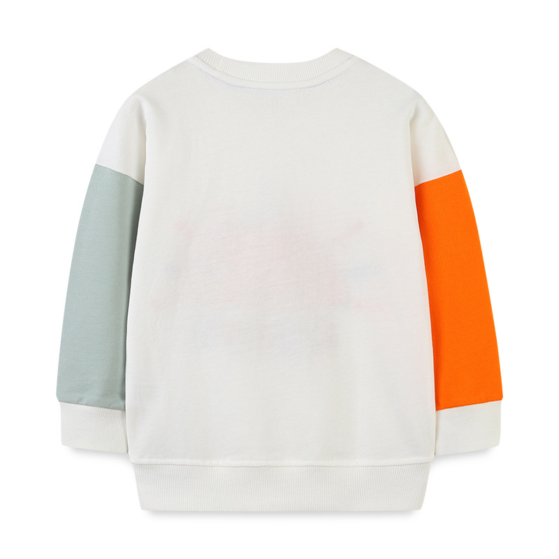 Primavera y otoño nueva ropa para niños sudaderas estilo europeo y americano dibujos animados para niños cuello redondo camisas de fondo moda empalme manga sudaderas para niños