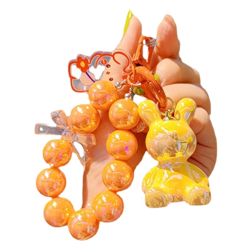 Cuentas electrochapado jalea color conejito llavero mujer moda Linda exquisita resina muñeca llavero teléfono móvil colgante