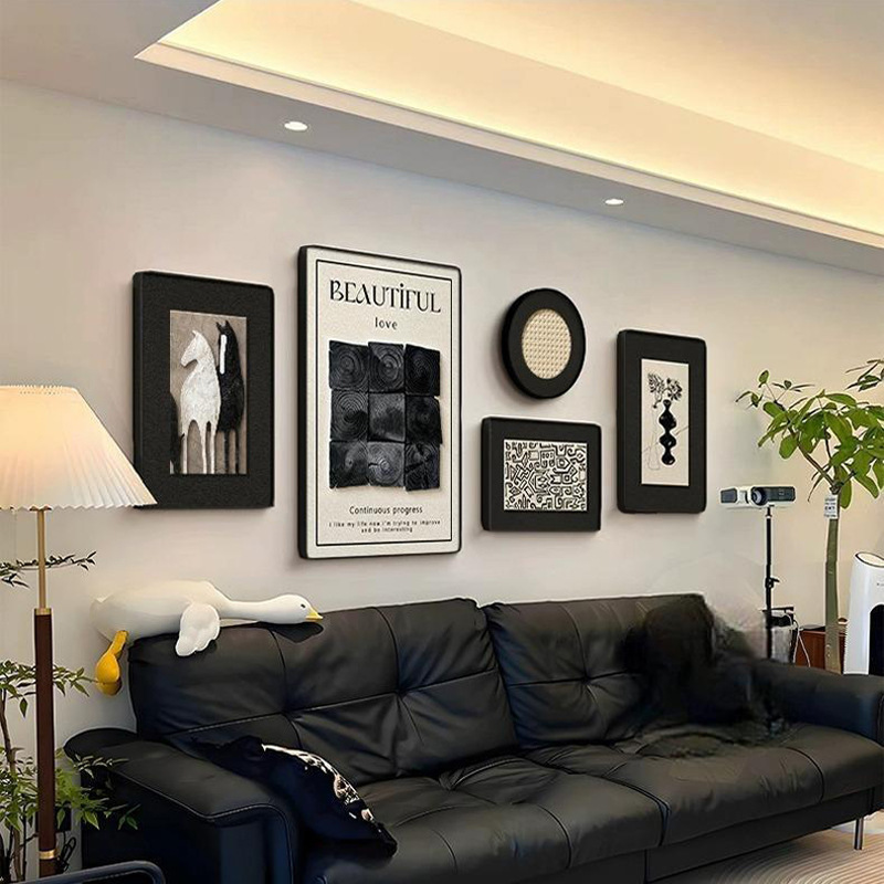 Italian Normcore Living Room Decoration Painting French High-End Black and White Mural Antique Style Sofa Background Wall Combination Hanging Painting Italian Normcore Living Room Decoration Painting French High-End Black and White Mural Antique Style Sofa Background Wall Combination Hanging Painting