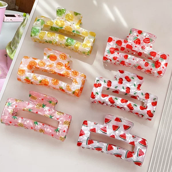 Fresh Fruit Grab Clip Square Hollow Hair Clip Imitation Acetic Acid Hair Accessories Hair Quantity Shark Clip Half Hair New Product