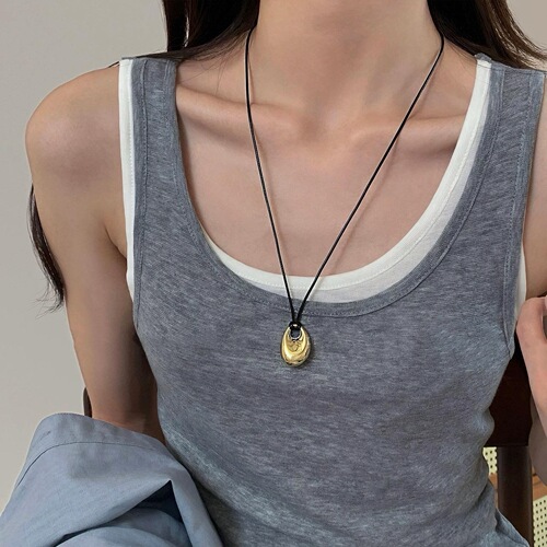 Nada Gold Bean Black Rope Necklace for Women, Summer Long Pendant Collar Accessory Minimalist Pendant Charms Knitting Chain