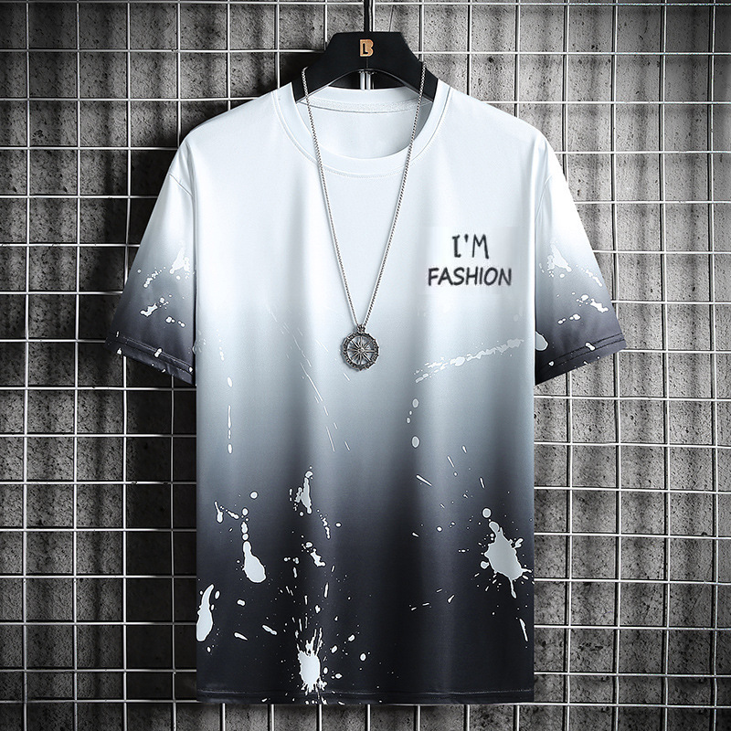 Camiseta de manga corta para hombres, ropa de manga corta, Top con marca de agua de moda de estilo chino, pintura de tinta, pintura de paisaje, verano Nuevo